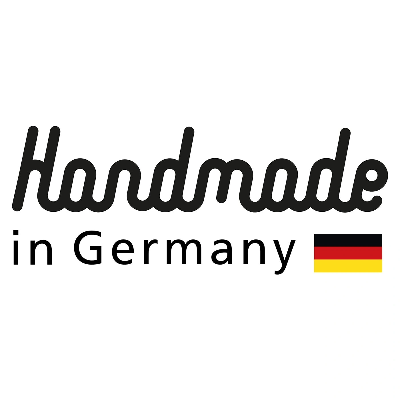 Handgemacht in Deutschland, mit deutscher Flagge, schwarz, rot, gold.