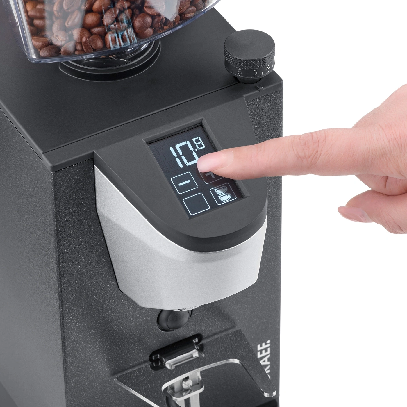 Coffee grinder with digital display and finger touch operation