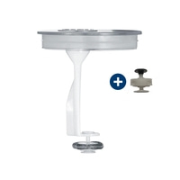 Milchaufschäumer mit Zubehör, weiß und silber, isoliert auf weißem Hintergrund