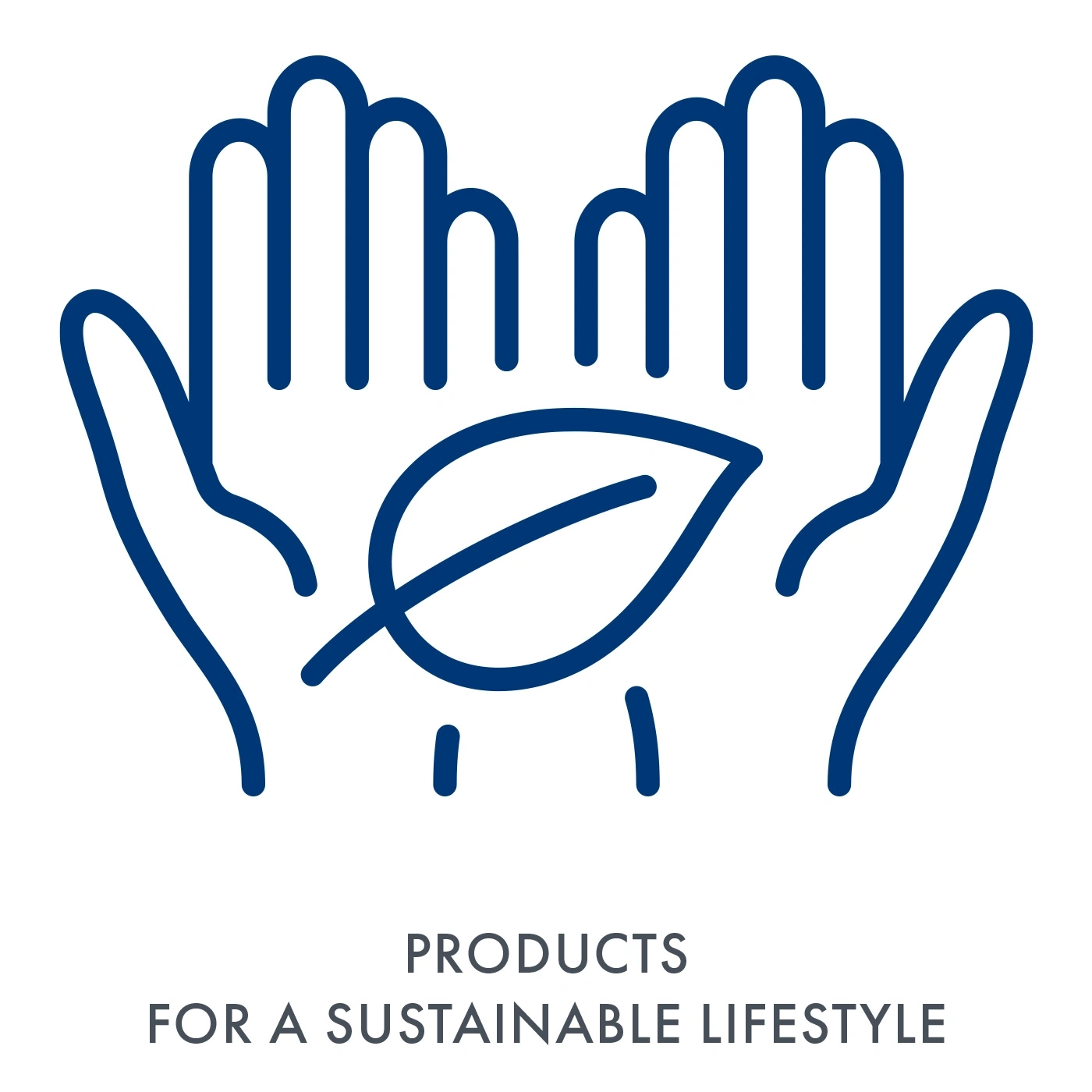 Hands holding leaf, products for sustainable lifestyle, blue logo