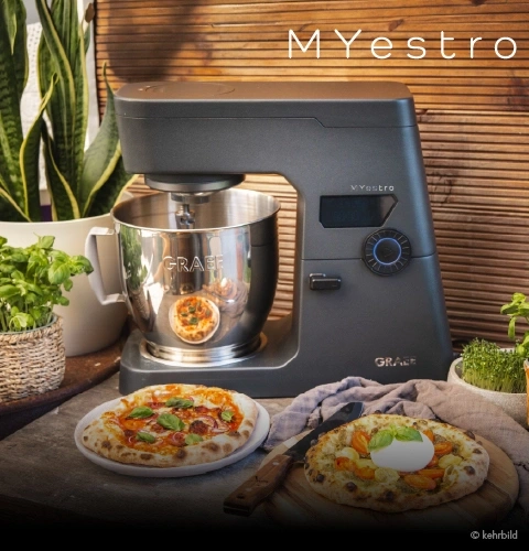 The food processor is in the outdoor kitchen; bake your own pizza