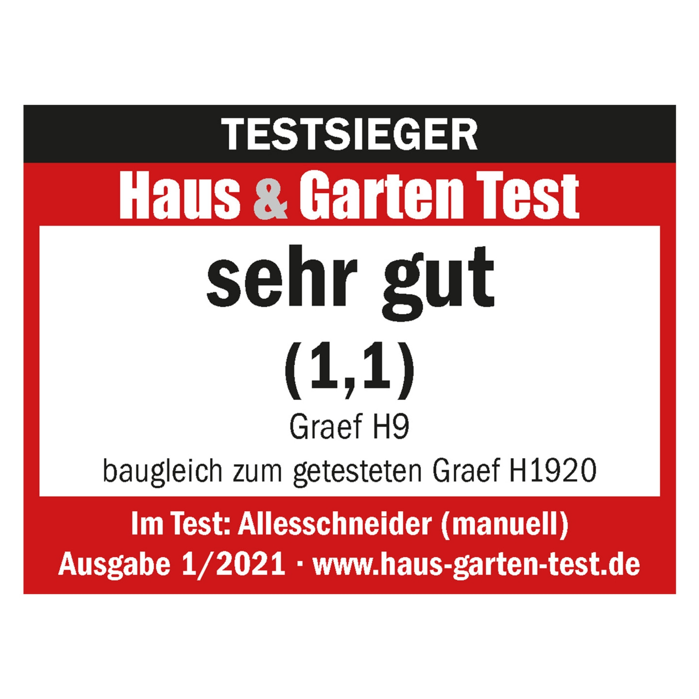 Testsieger Haus & Garten Test, sehr gut (1,1), Graef H9, Allesschneider, Ausgabe 1/2021