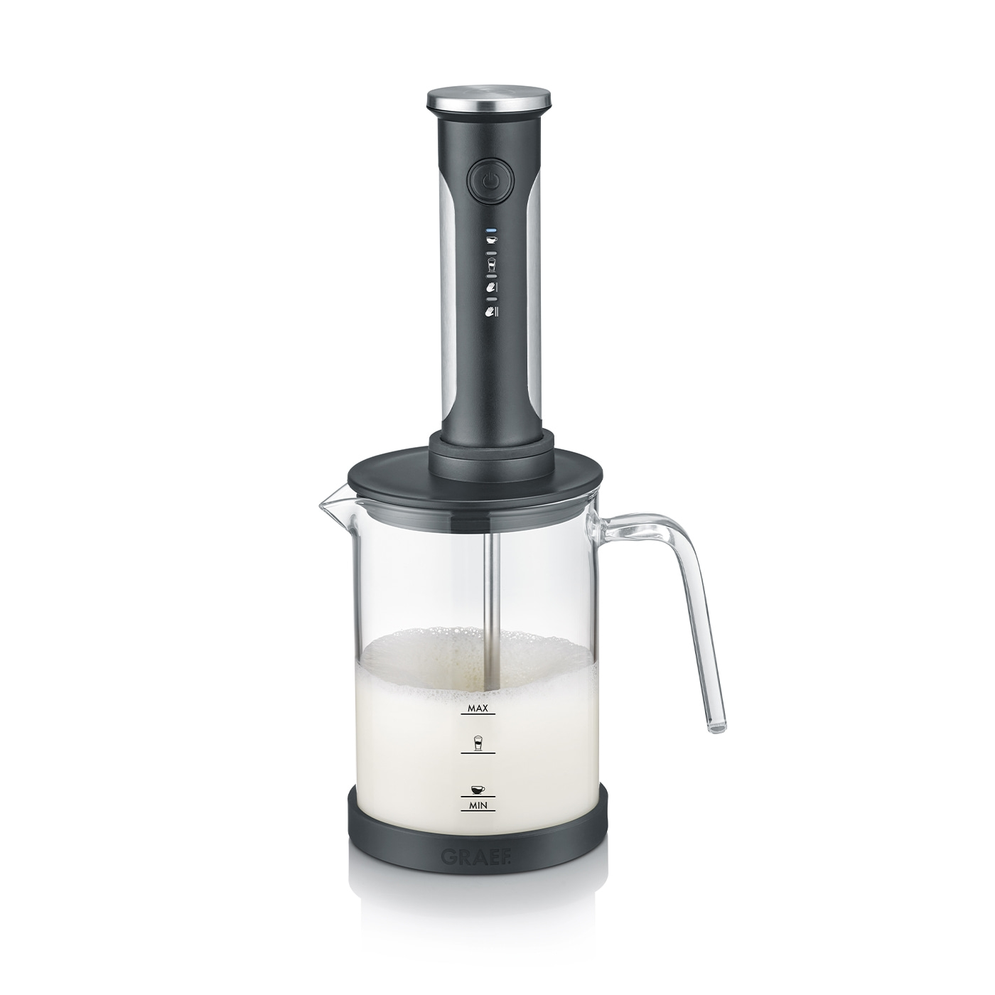 Milchaufschäumer mit Glasbehälter und Bedienfeld, Schaum