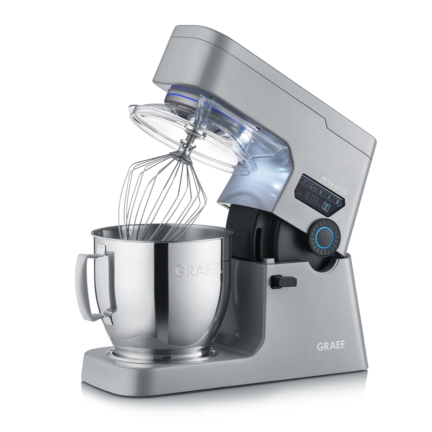 Graef Küchenmaschine mit Schneebesen und Schüssel, silberfarben, isoliert