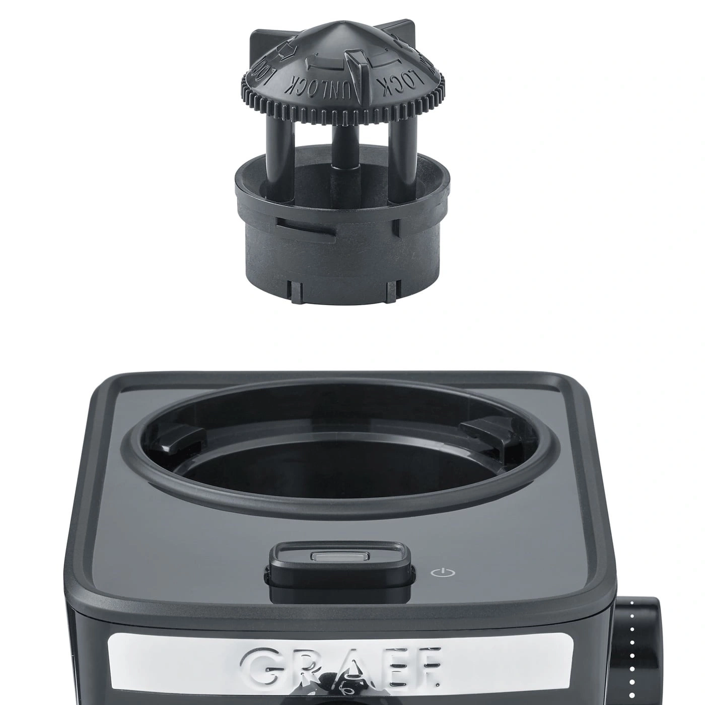 Kaffeemaschine mit abnehmbarem Deckel und Bedienfeld, Nahaufnahme