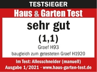 Testauszeichnung für Haus & Garten, sehr gut, Graef H93, Ausgabe 1/2021