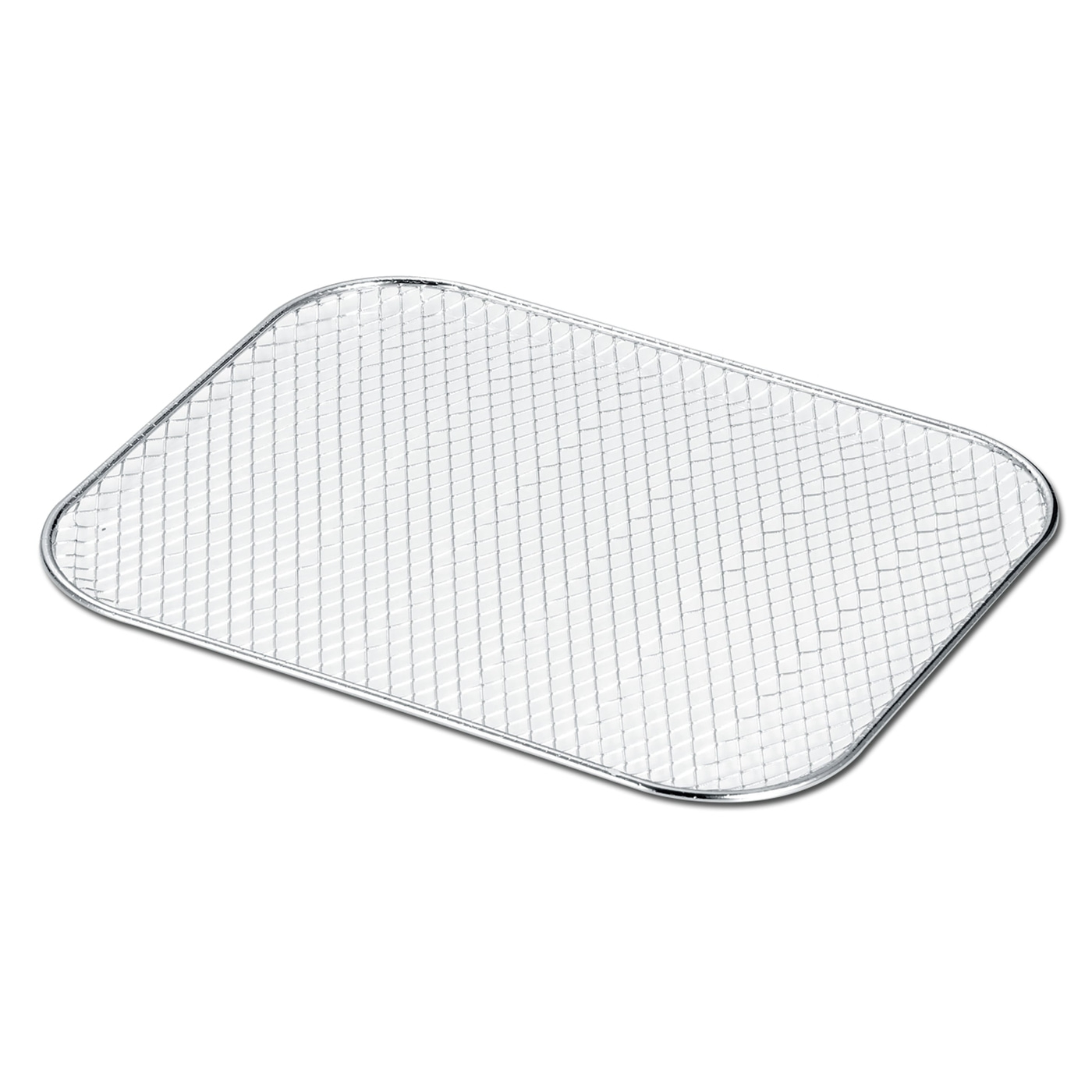 Metallgitter für den Ofen, rechteckig mit abgerundeten Ecken, isoliert auf Weiß