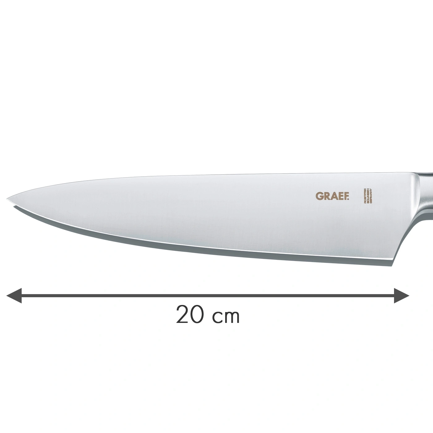Knife with 20 cm blade, GRAEF logo, kitchen utensil, sharp tool, stainless steel