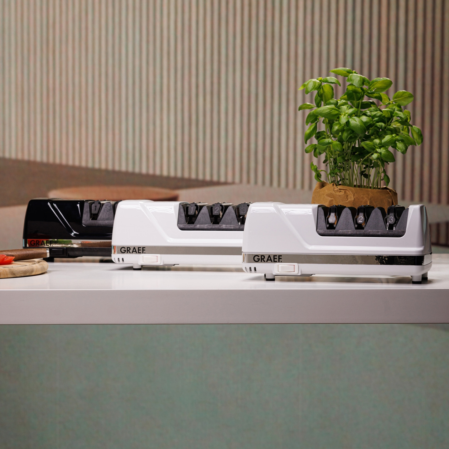 Messer-Schärfer, Kräuter, weiß, schwarz, Küche, Werkzeug, Schärfen, GRAEF, modern