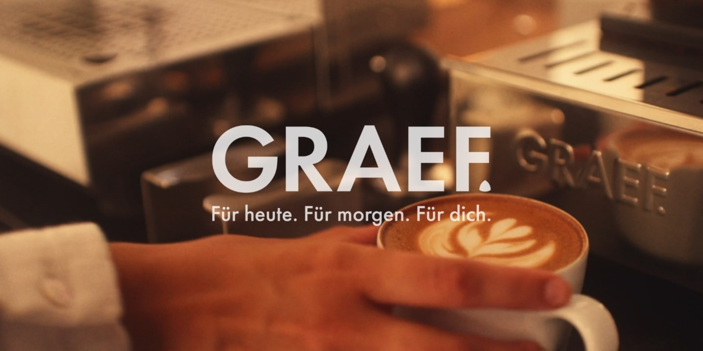Kaffee mit Logo GRAEF, Text: Für heute. Für morgen. Für dich.