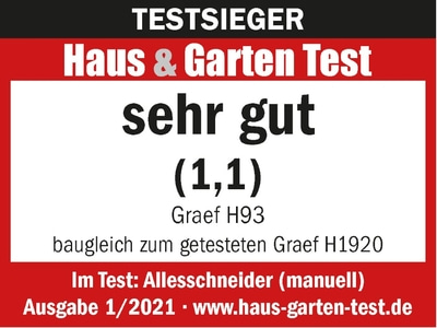 Testauszeichnung für Haus & Garten, sehr gut, Graef H93, Ausgabe 1/2021