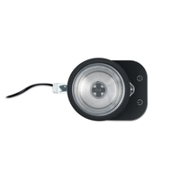 Schwarzer Milchaufschäumer mit Stromkabel und Bedienfeld mit Symbolen.