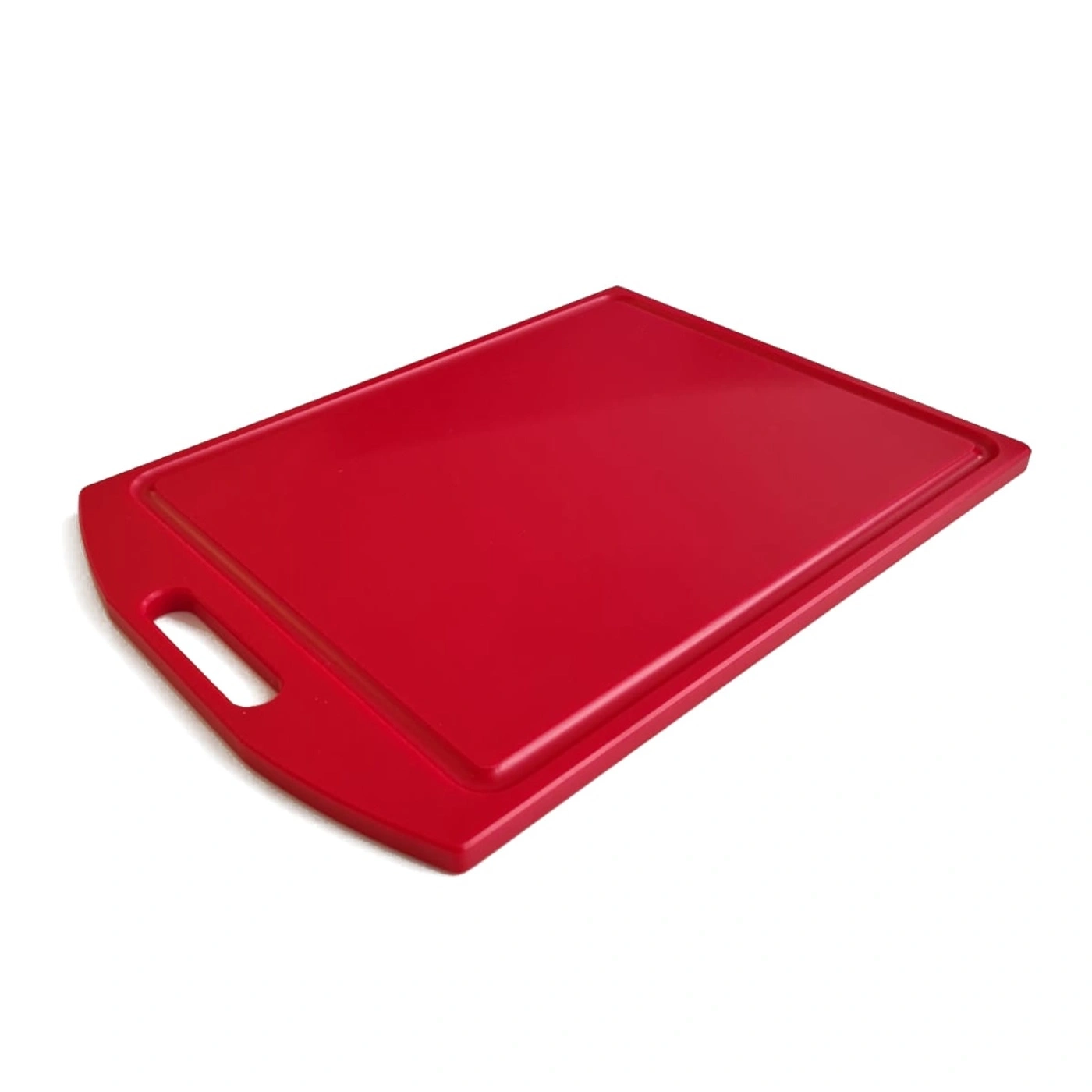Red cutting board with handle isolated on white background