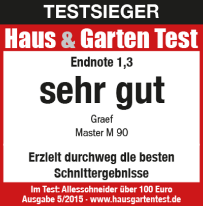 Testsieger Haus & Garten Test, Endnote 1,3, sehr gut, Graef Master M 90, Schnittergebnisse.