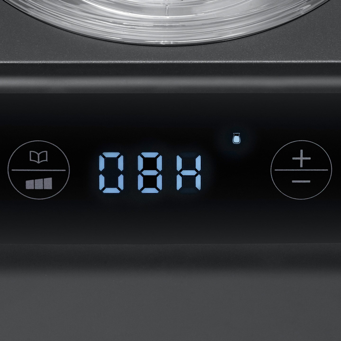 Digital display showing 08H with symbols on a black surface, close-up.