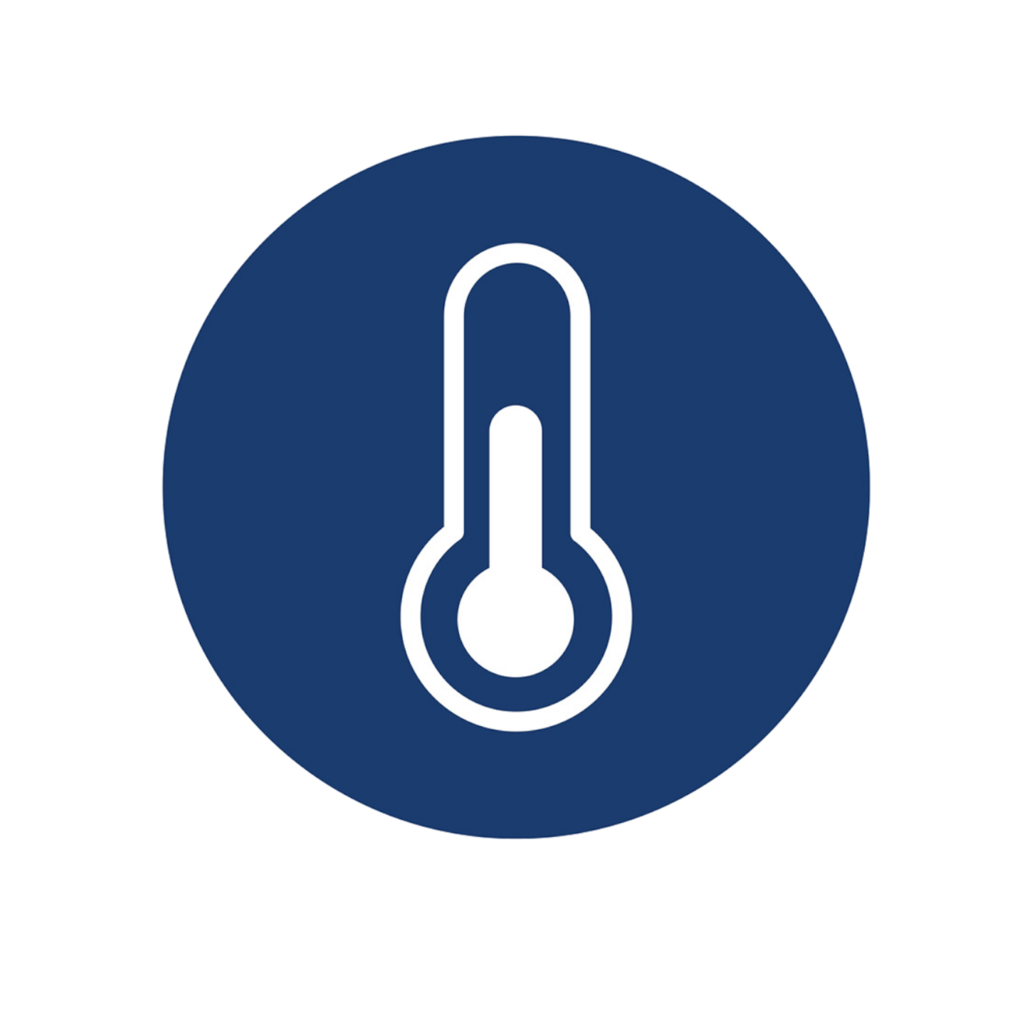 Thermometer-Symbol in einem blauen Kreis, Temperaturanzeige, weißes Design