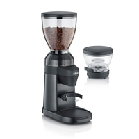 Kaffeemühle mit Bohnen und zusätzlichem Behälter, schwarz