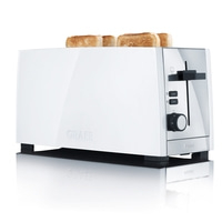 Weißer Toaster mit Toastbrot, glänzend, modern, Küche, Gerät, Graef, Brot