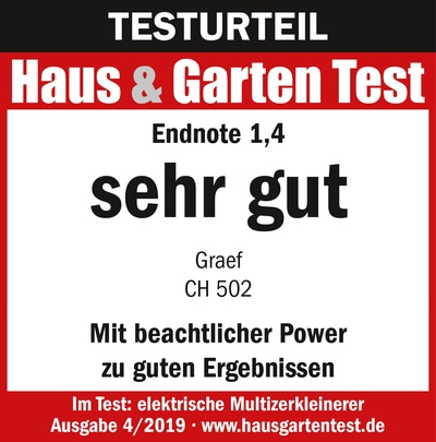 Testurteil Haus & Garten Test, Endnote 1,4, sehr gut, Graef CH 502, Ergebnisse