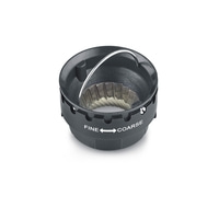 Black coffee grinder with fine and coarse adjustment settings.