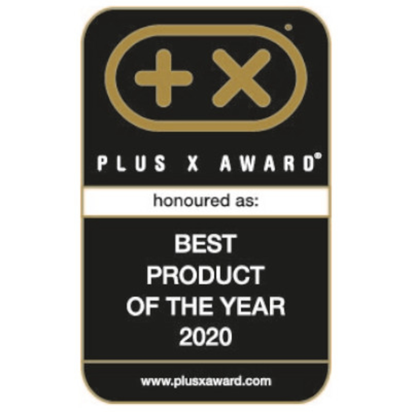 Plus X Award, bestes Produkt des Jahres 2020, Auszeichnung, Logo, schwarz