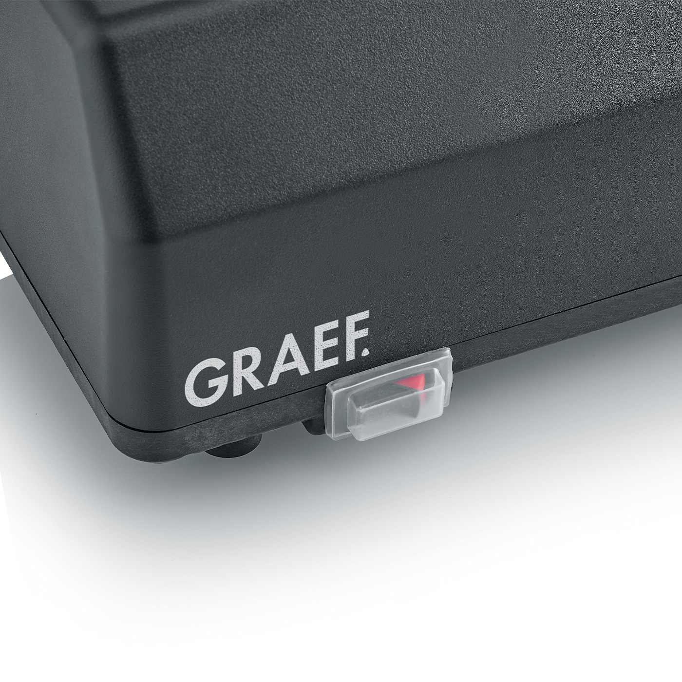 Graef appliance, black casing, red switch, detail shot, close-up, device