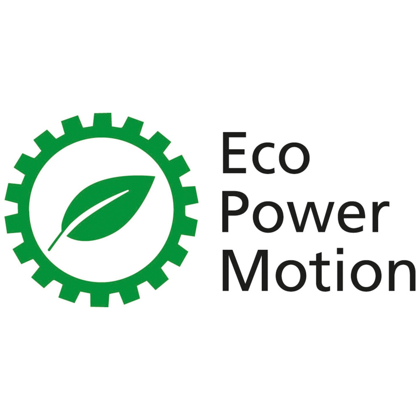 Logo with gear, leaf, and text 'Eco Power Motion' in green and black