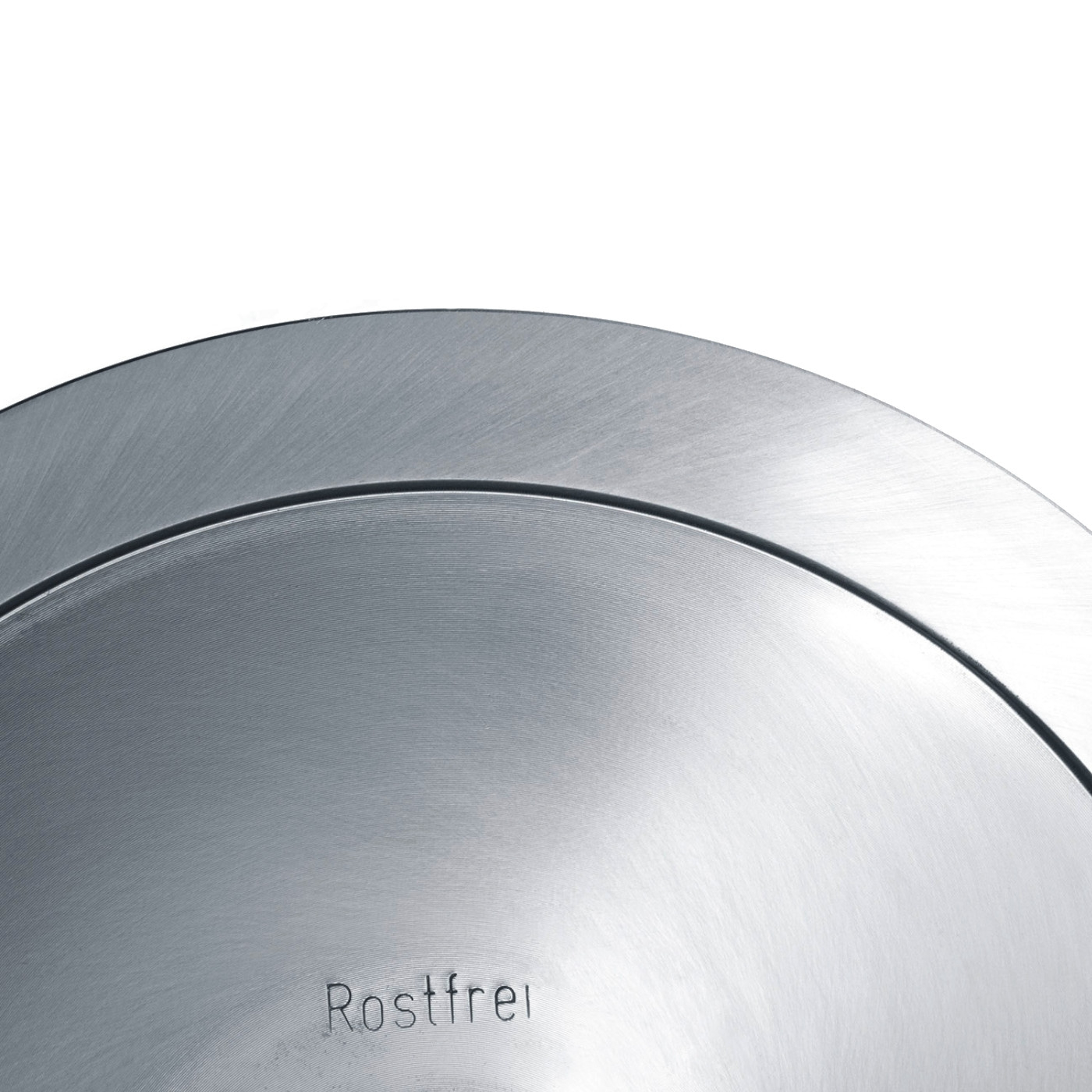 Nahaufnahme einer silbernen Metalloberfläche mit der Aufschrift Rostfrei.