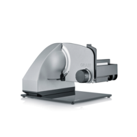 Graef Allesschneider, silberfarben, auf weißem Hintergrund, Nahaufnahme