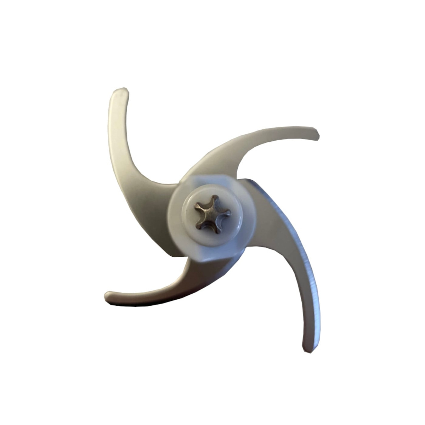 Graue Küchenmaschine Klinge mit vier gebogenen Klingen und Schraube