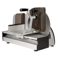 Fleischschneider, silberfarben, mit schwarzem Griff und Schutzvorrichtungen, professionell