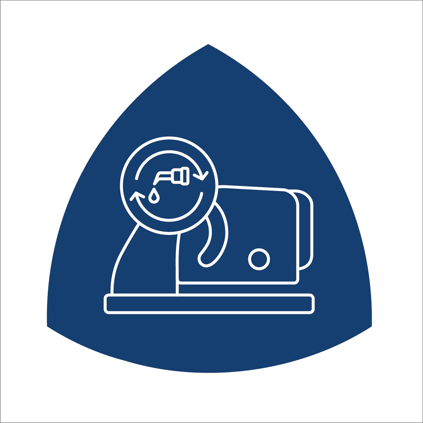 Kreislauf-Symbol mit Maschine in einem blauen Dreieck