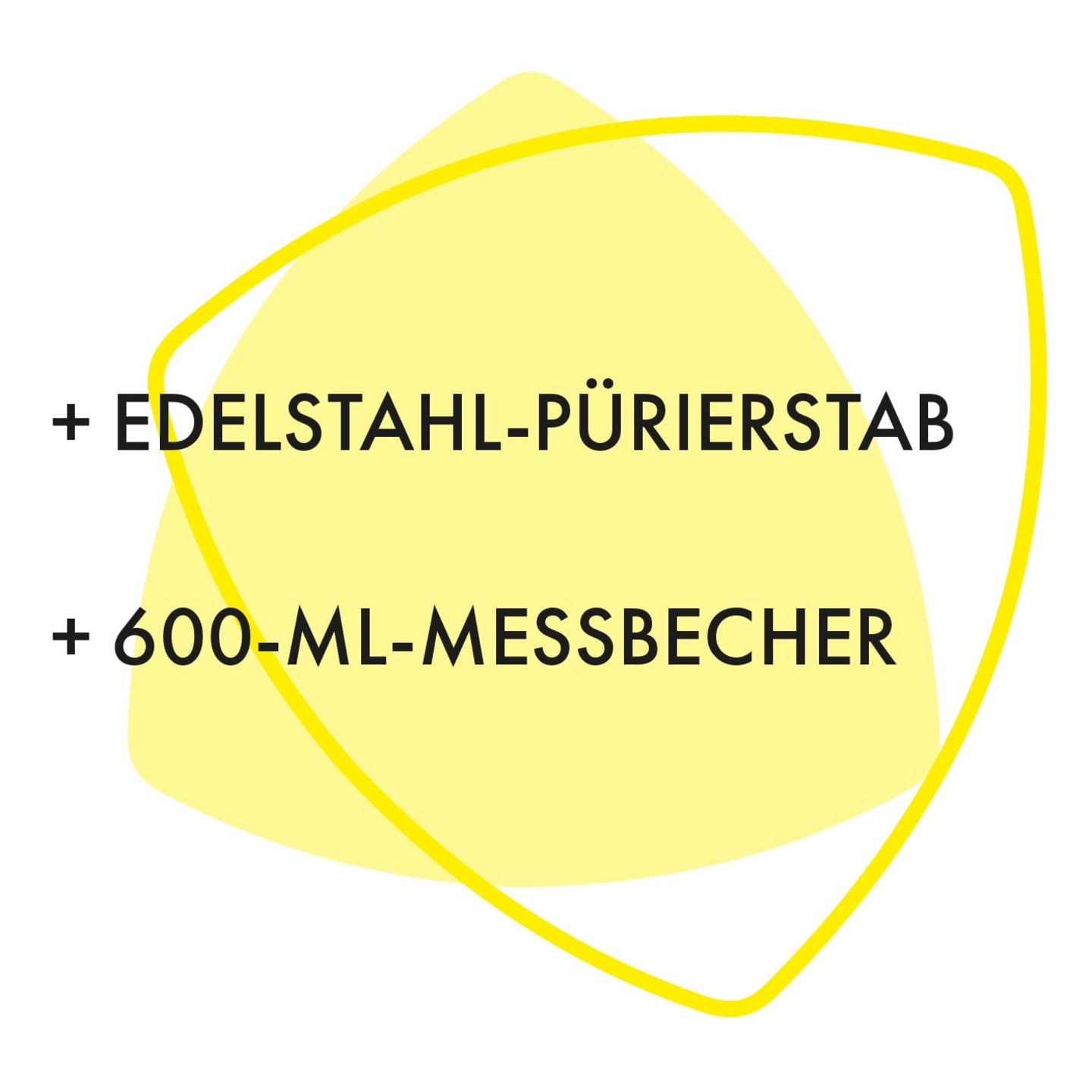 Edelstahl-Pürierstab und 600-ml-Messbecher auf gelbem Hintergrund