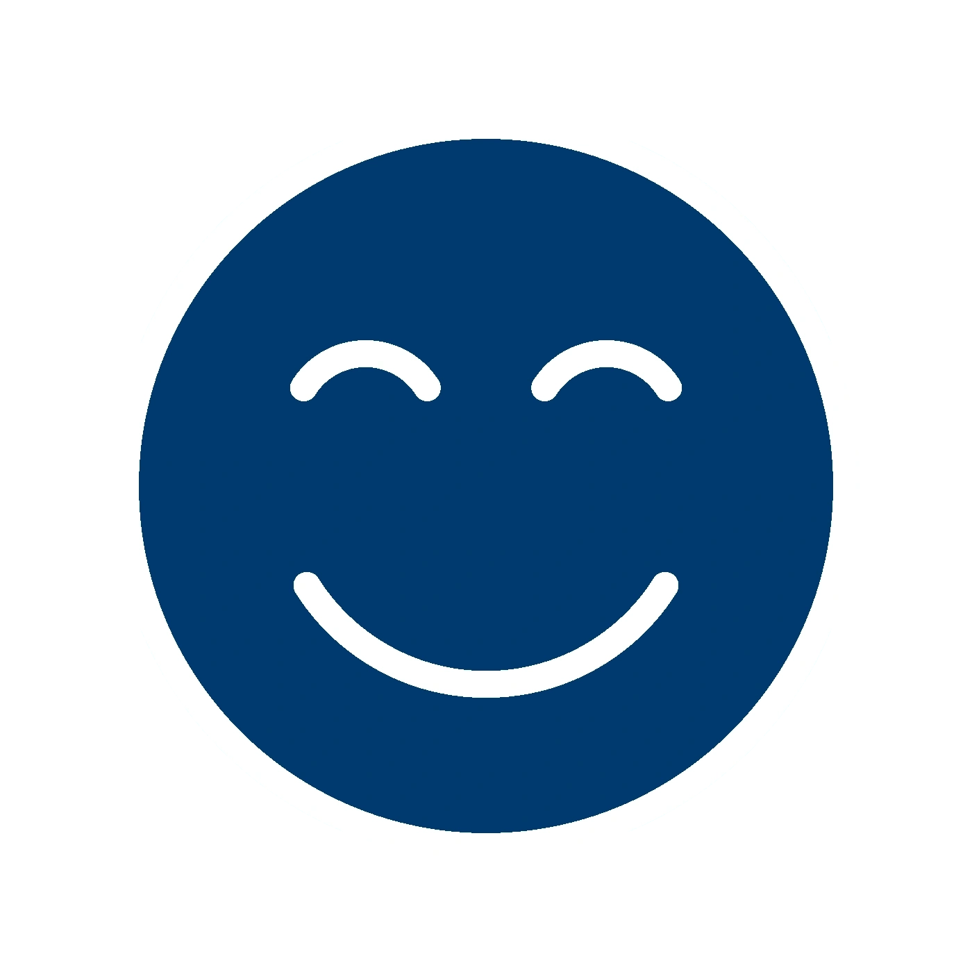 Blue smiley face within a square frame, representing happiness and joy.
