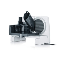 Graef Allesschneider, weiß und grau, mit schwarzem Auffangbehälter, isoliert