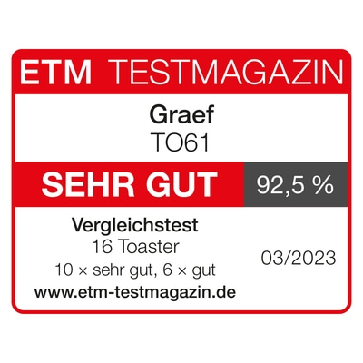 ETM Testmagazin Bewertung: Graef TO61, SEHR GUT, 92,5%, Vergleichstest 03/2023