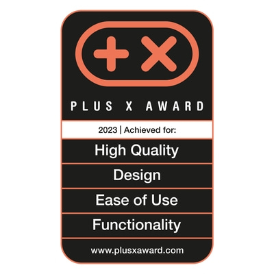 Plus X Award 2023 for High Quality, Design, Ease of Use, and Functionality.