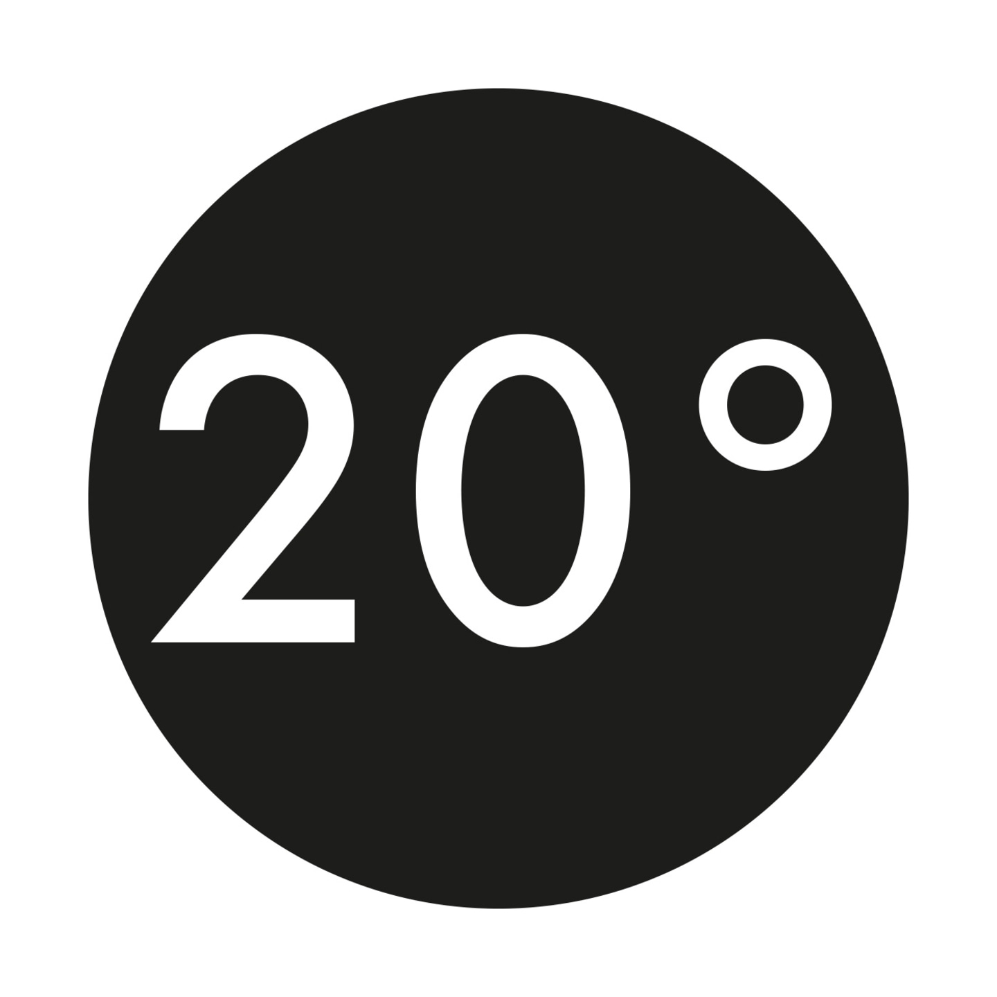 Schwarzer Kreis mit weißer 20 Grad Anzeige, Temperaturanzeige