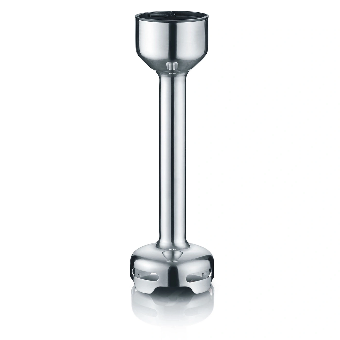 Stainless steel immersion blender attachment, shiny, for kitchen appliances, isolated on white