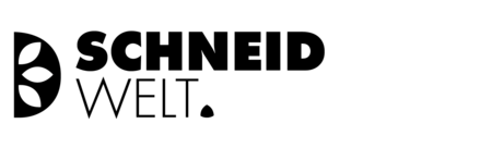 Weißes Logo mit drei Blättern auf schwarzem Hintergrund, minimalistisch.