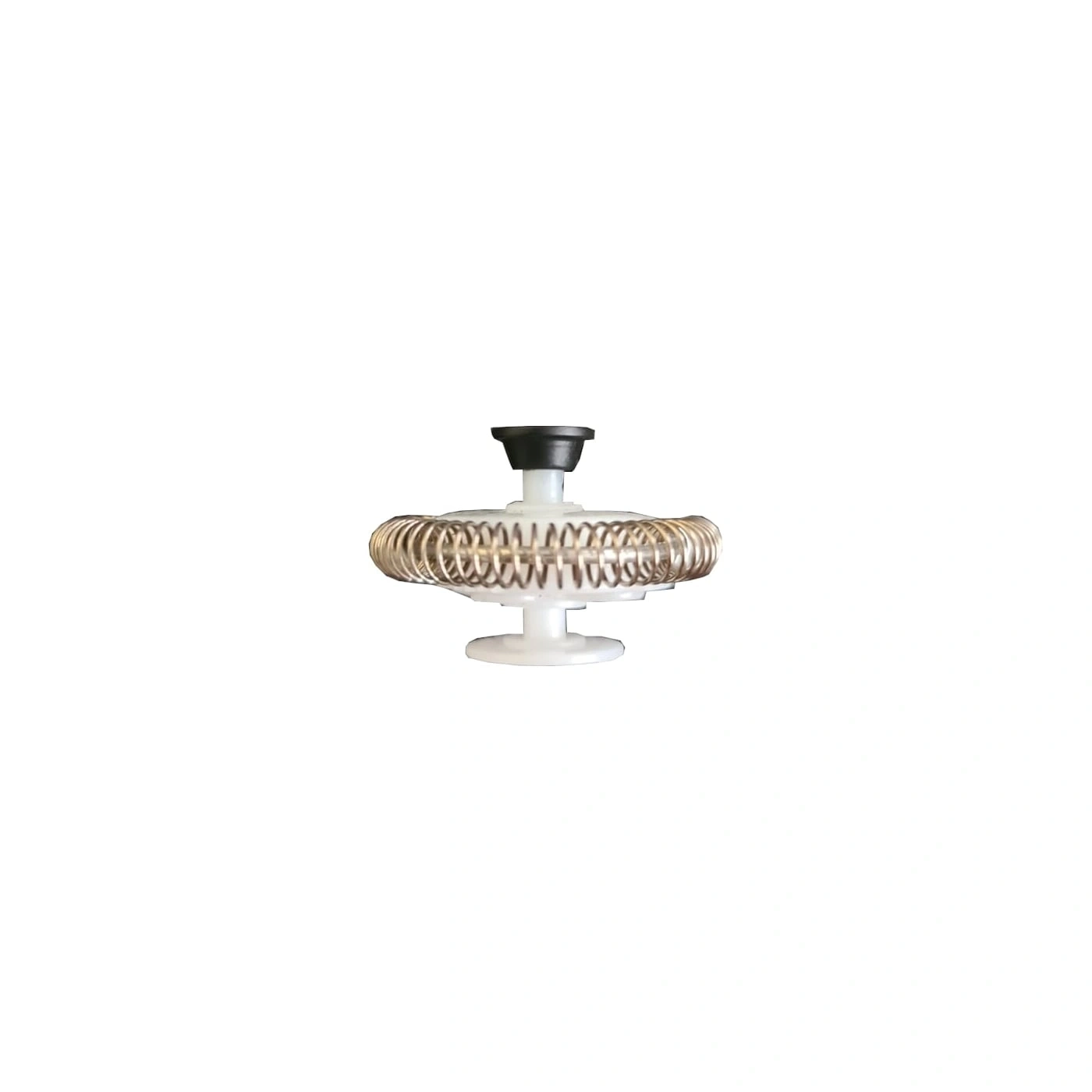 Milk frother with spring and black handle on a white background
