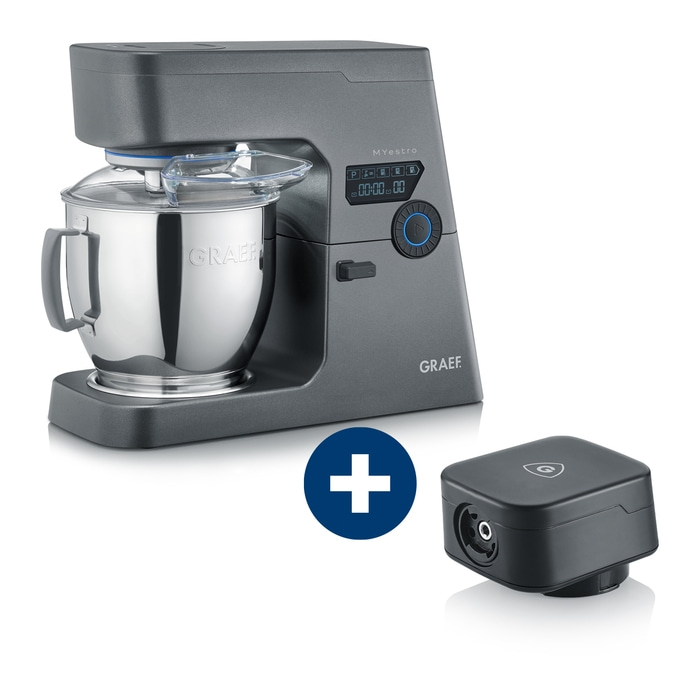 Küchenmaschine MYestro, eisenglimmergrau + Adapter Mehr Power. Mehr Menge. Mehr GRAEF.