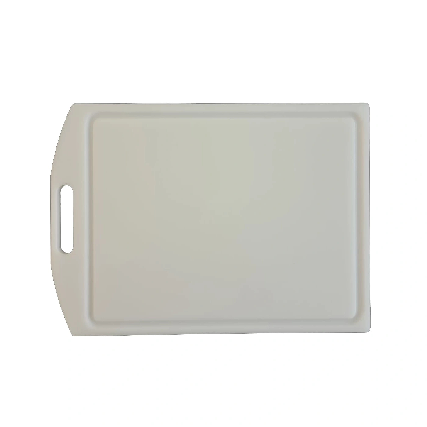 Rectangular cutting board with handle and raised edges, white