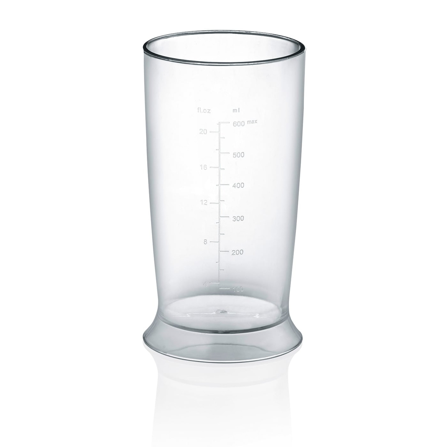 Transparenter Messbecher mit Messskala für Flüssigkeiten, leer, isoliert