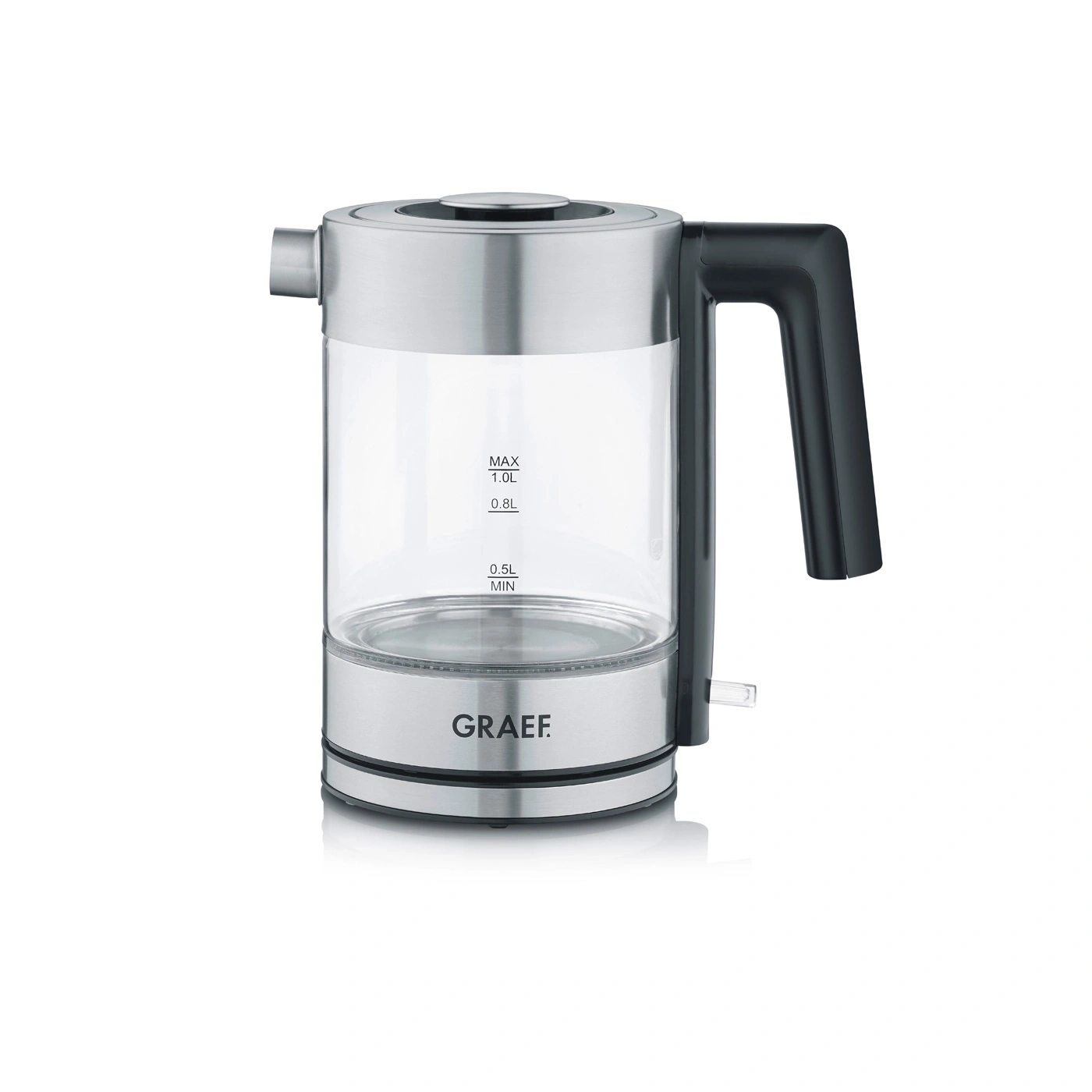 Glass and stainless steel electric kettle with handle and water level indicator