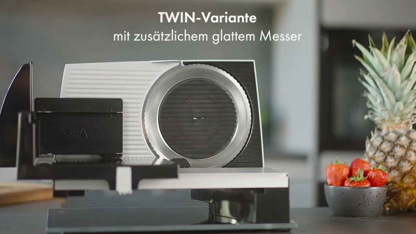 Graef Allesschneider mit Ananas und Erdbeeren. TWIN-Variante mit glattem Messer.