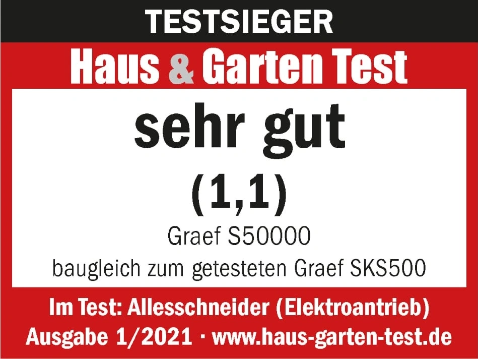 Testsieger Haus & Garten Test: sehr gut (1,1) für Graef S50000, baugleich SKS500.