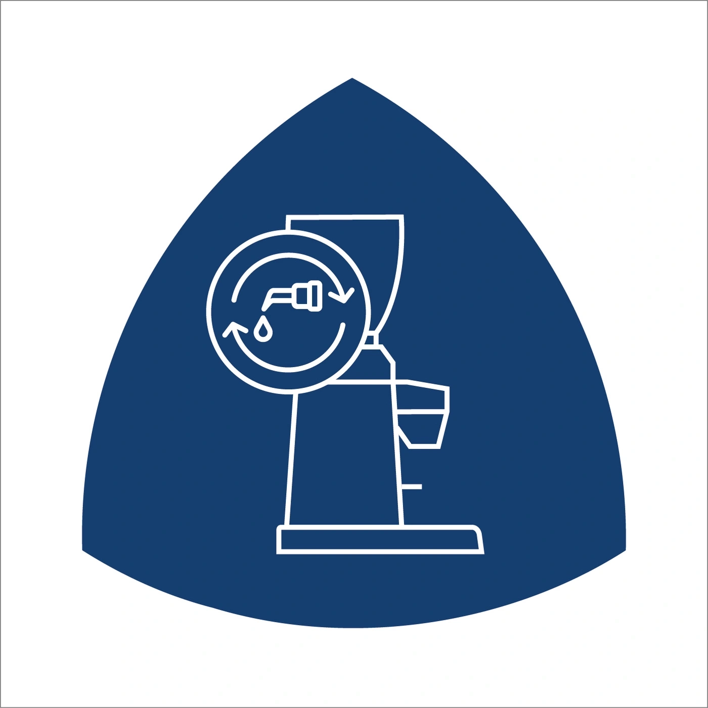 Coffee machine with water cycle symbol inside a blue triangle