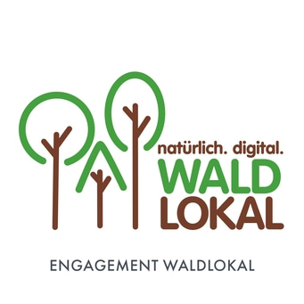 Logo mit Bäumen und Text: natürlich. digital. WALD LOKAL. Engagement Waldlokal