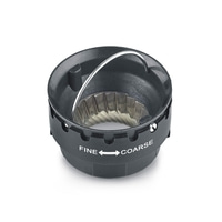 Kaffeemühle, Einstellung von fein zu grob, schwarzes Kunststoffgehäuse, Metallbügel